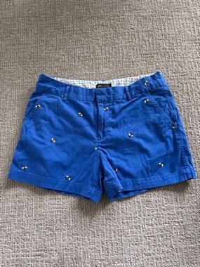 NYDJ Royal Blue Embroidered Bee Cotton Bermuda Shorts